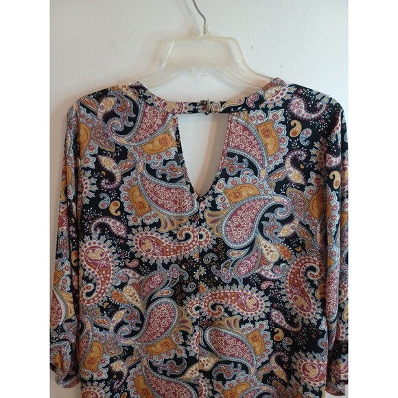 Daniel Rainn Pullover Tunic Top L Red Paisley Blouse Boho Peasant 3/4 Sleeves - Picture 9 of 9